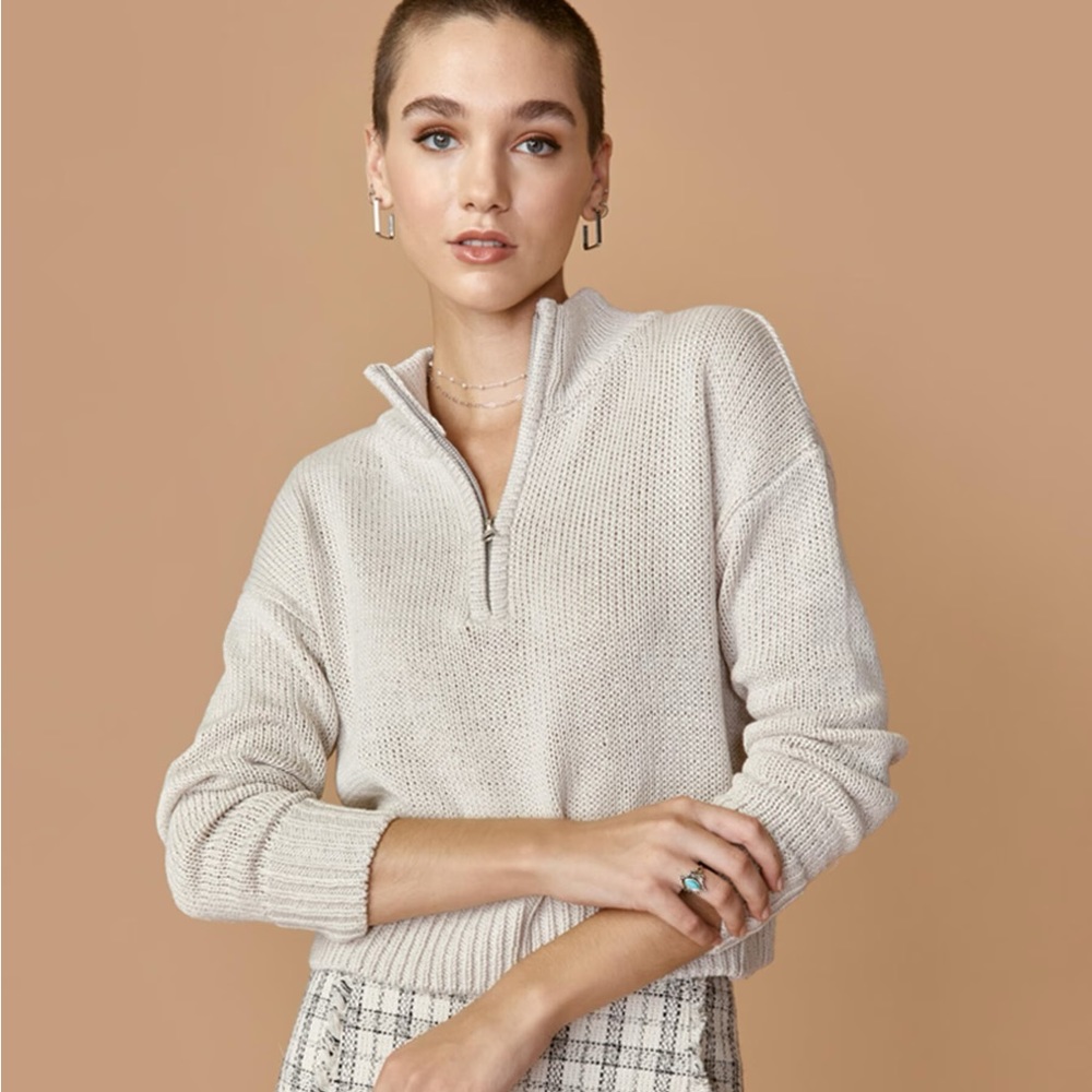 NWT Felicia Quarter Zip Pullover Sweater in Gray